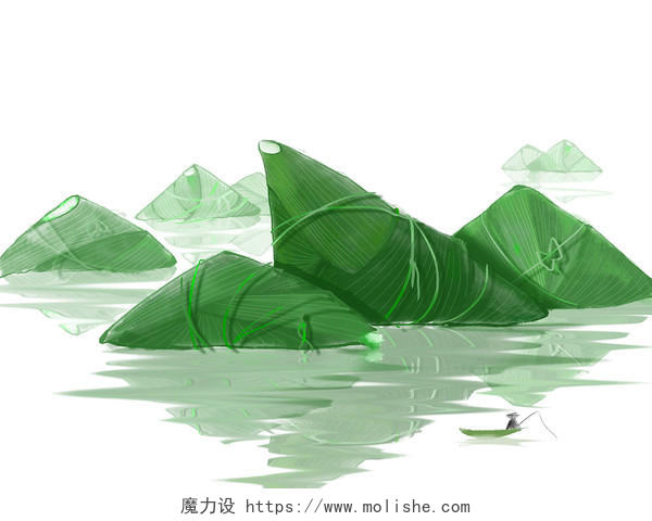 绿色手绘卡通粽子传统节日美食端午节元素PNG素材